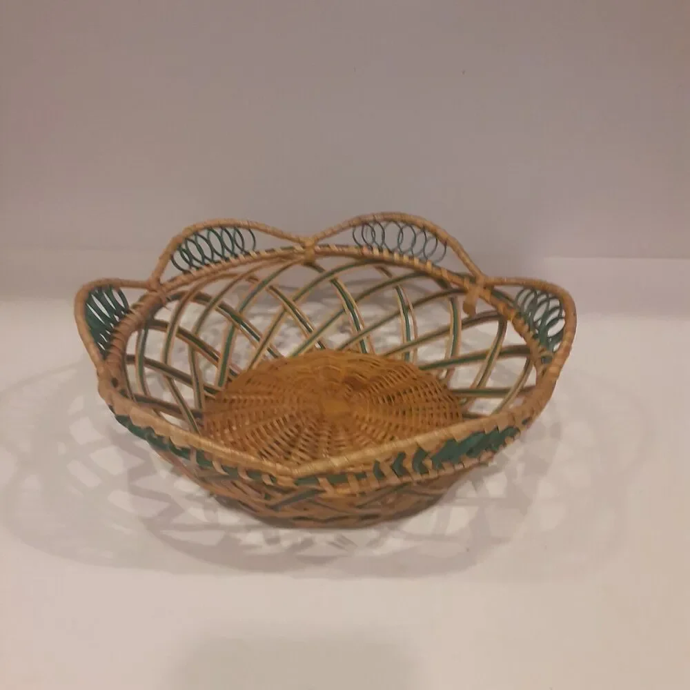 Vintage Woven Basket Green & Natural Versatile Decor